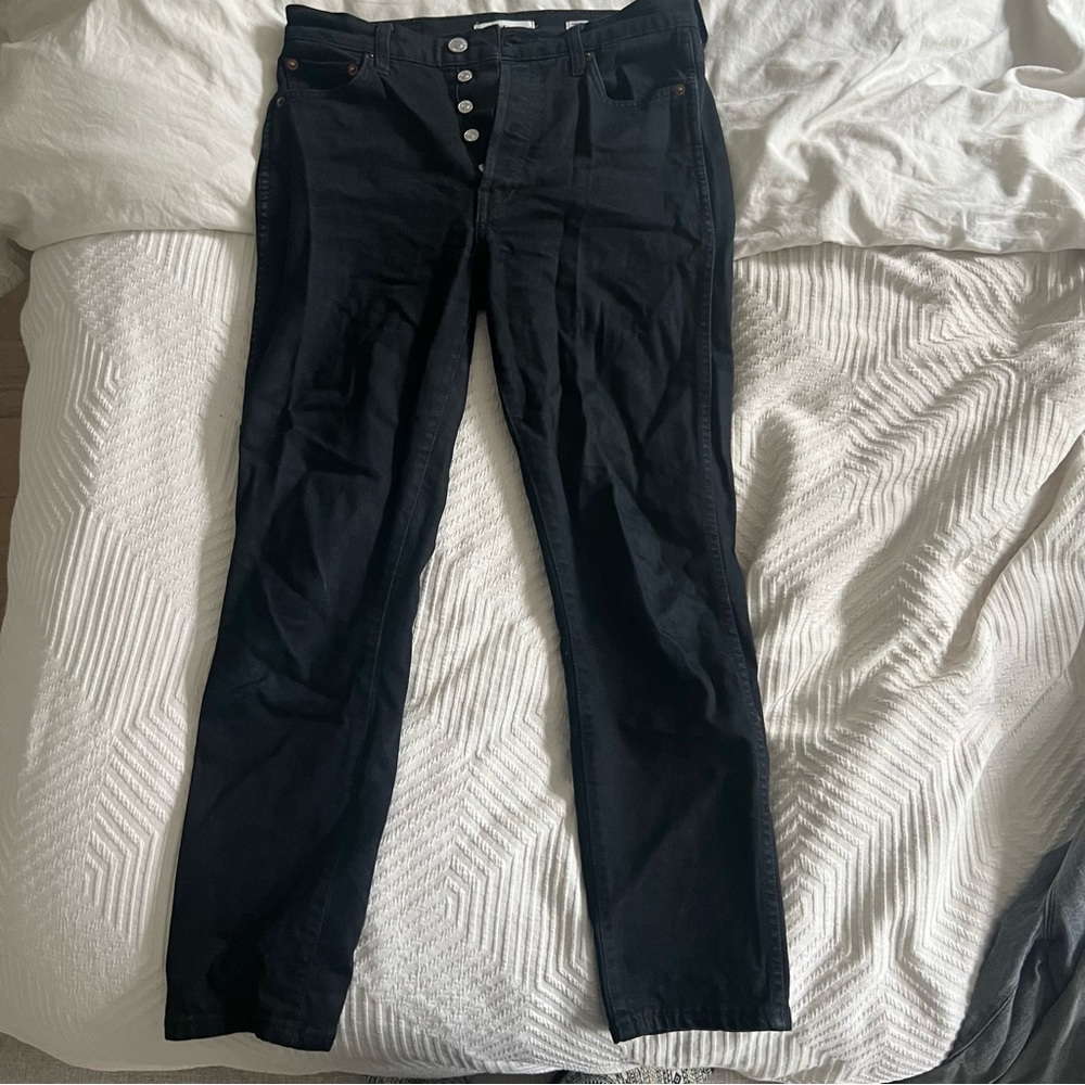 Re/Done black stovepipe cropped ankle jeans